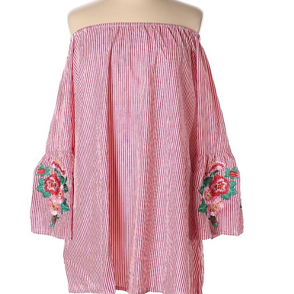 Velzera striped off the shoulder embroidered dress - Picture 2 of 8